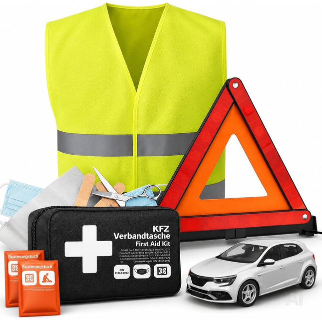 3-in-1-Auto-Notfallset – V16-Warnleuchte, Warnweste und Verbandskasten; IDIADA PC21020060