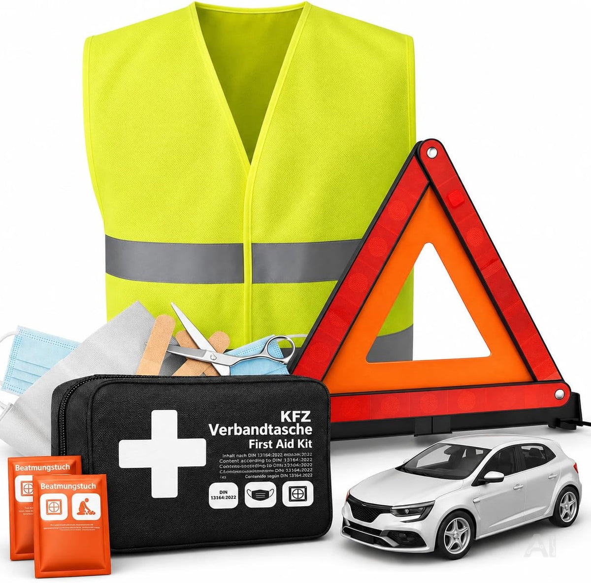 3-in-1-Auto-Notfallset – V16-Warnleuchte, Warnweste und Verbandskasten; IDIADA PC21020060
