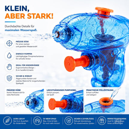 Bunte Mini-Wasserpistolen – Nahaufnahme des Wasserbehälters