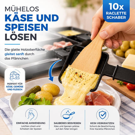 10x Raclette Schaber aus Holz - Praktische Racletteschieber / Käse-Spachtel für Raclette-Pfännchen