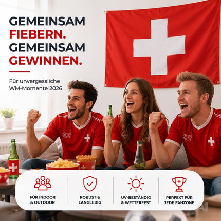 Schweizer Flagge mit weißem Kreuz auf rotem Grund – bei einer gemeinsamen Fußballübertragung