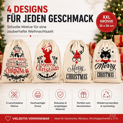 Vier Weihnachts-Geschenksäcke Modell 1 in natürlicher Optik mit Kordelzug – Produktmotiv 4