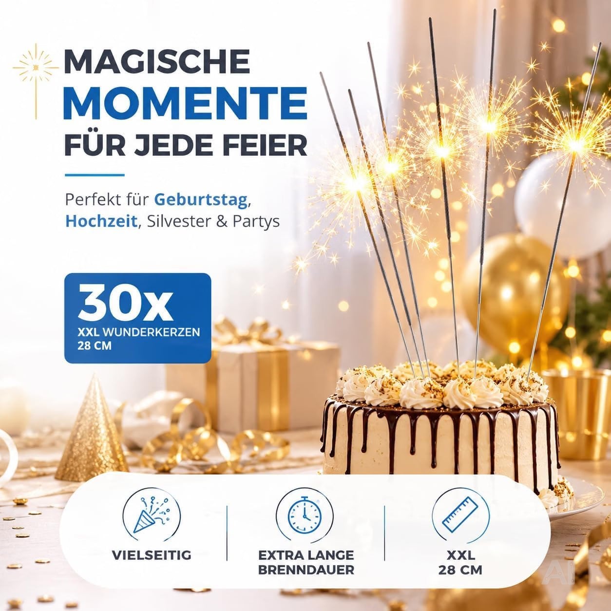 Wunderkerzen 28 cm – Sternspritzer Fontäne für Partys & Feuerwerk
