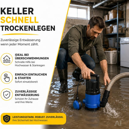 Schmutzwasser-Tauchpumpe, 400 W, 7.500 l/h – 5 m Förderhöhe, 4 m Tauchtiefe, 10 m Kabel, einstellbarer Schwimmerschalter