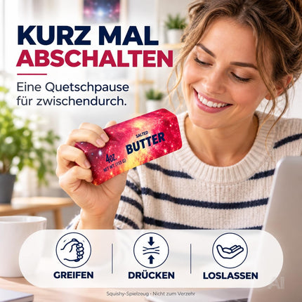 Butter Squishy Antistress-Spielzeug – Weicher Margarine Quetsch zum Knautschen, Fidget Toy für Hände, Arbeitsplatz, Schule & Freizeit (Galaxy rot)