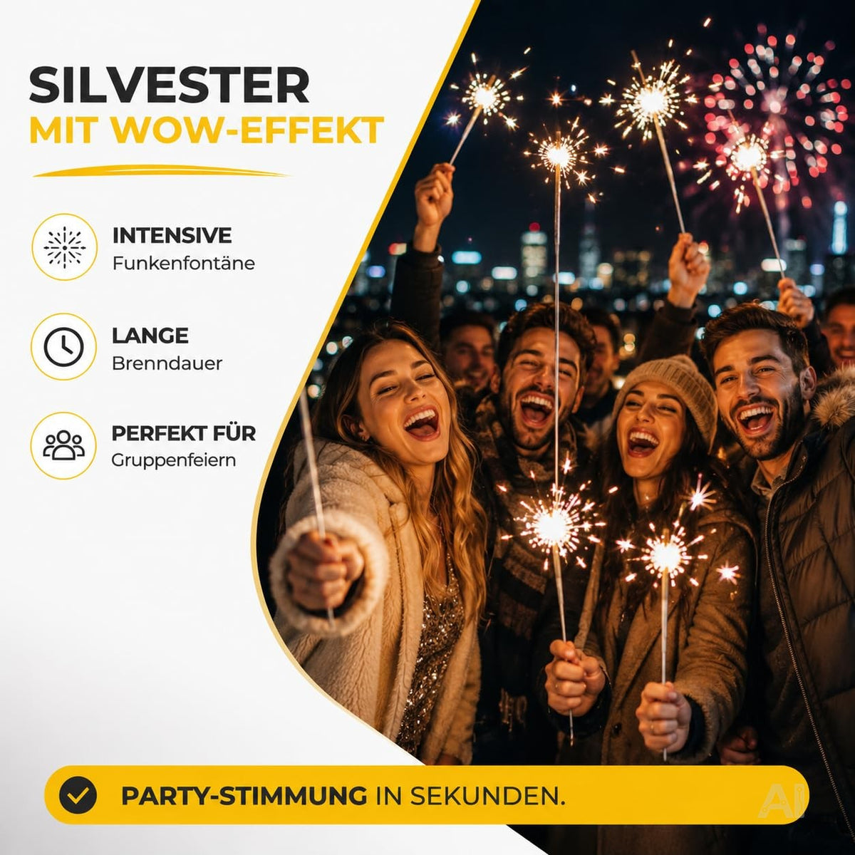 Wunderkerzen, 28 cm – bei einer Silvesterfeier