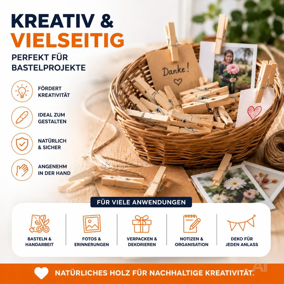 Wäscheklammern aus Holz – mit Bastelmaterial