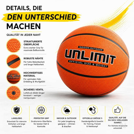 Orangefarbener Basketball Größe 5 aus Gummi – Produktmotiv 4