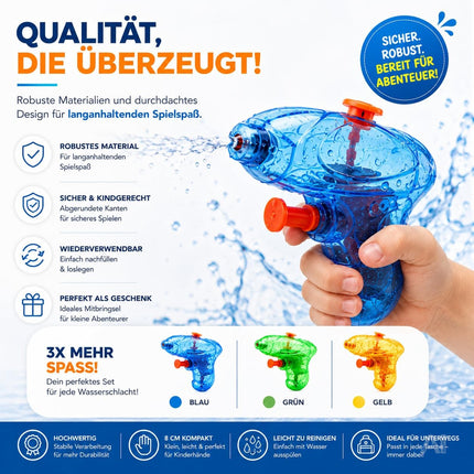 Bunte Mini-Wasserpistolen – Nahaufnahme von Griff und Abzug