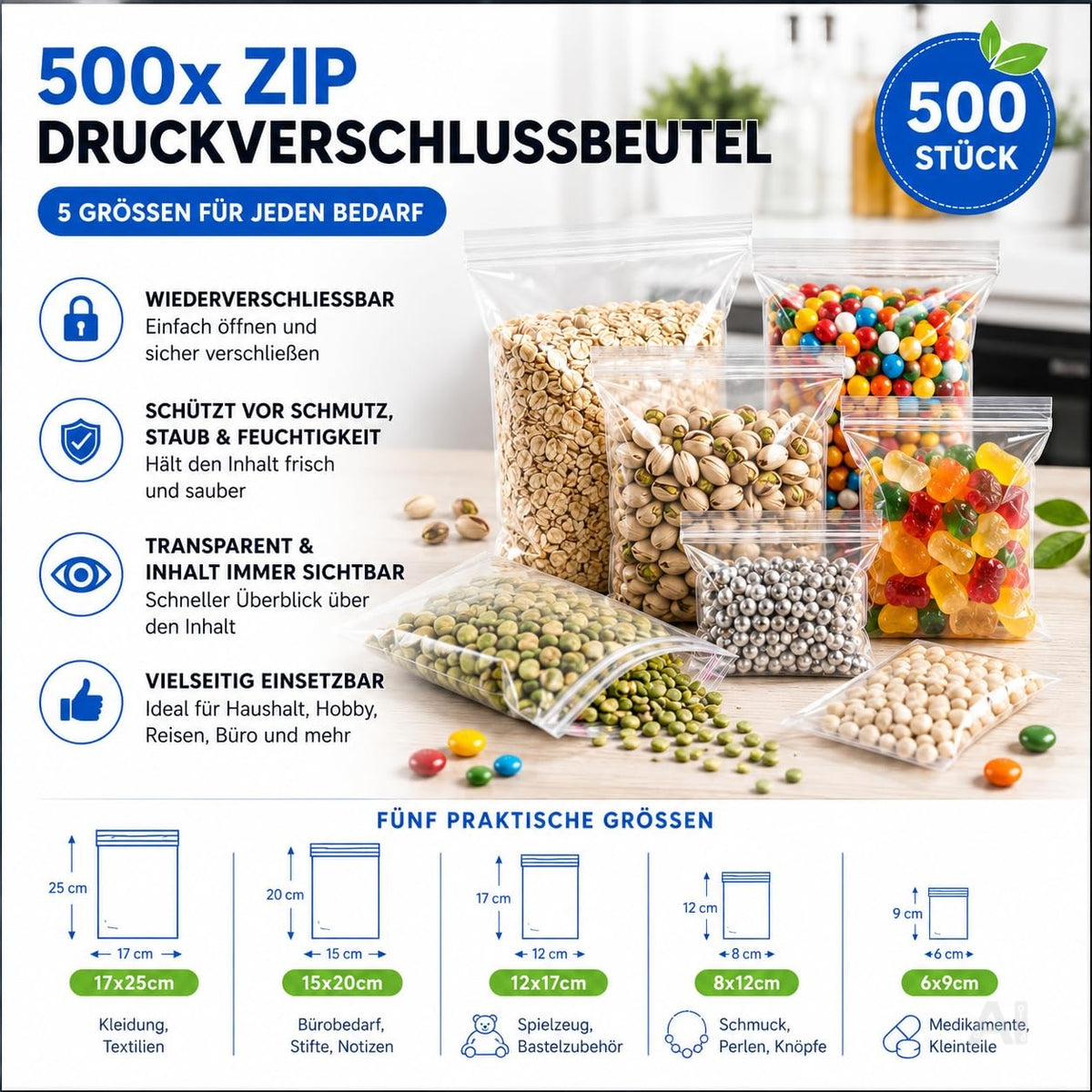 Transparente Druckverschlussbeutel in verschiedenen Größen