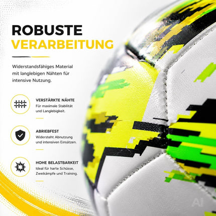 Fußball Größe 5 in Weiß mit grün-gelbem Muster – Motiv 7