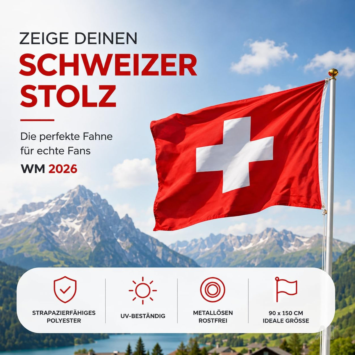 Schweizer Flagge mit weißem Kreuz auf rotem Grund