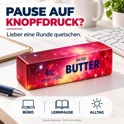 Butter Squishy Antistress-Spielzeug – Weicher Margarine Quetsch zum Knautschen, Fidget Toy für Hände, Arbeitsplatz, Schule & Freizeit (Galaxy rot)