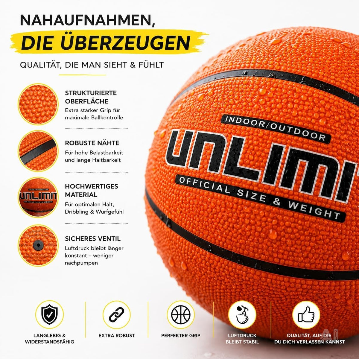 Orangefarbener Basketball Größe 5 aus Gummi – Produktmotiv 7