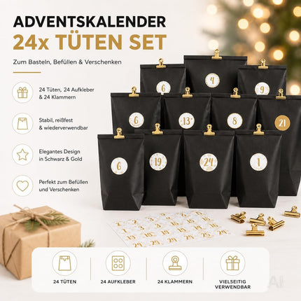 Adventskalender mit 24 Tüten Modell 1 in Schwarz und Gold – Produktmotiv 8