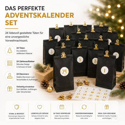 Adventskalender mit 24 Tüten Modell 1 in Schwarz und Gold – Produktmotiv 2