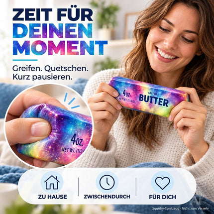 Butter Squishy Antistress-Spielzeug – Weicher Margarine Quetsch zum Knautschen, Fidget Toy für Hände, Arbeitsplatz, Schule & Freizeit (Galaxy bunt)