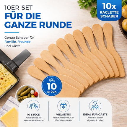 10x Raclette Schaber aus Holz - Praktische Racletteschieber / Käse-Spachtel für Raclette-Pfännchen