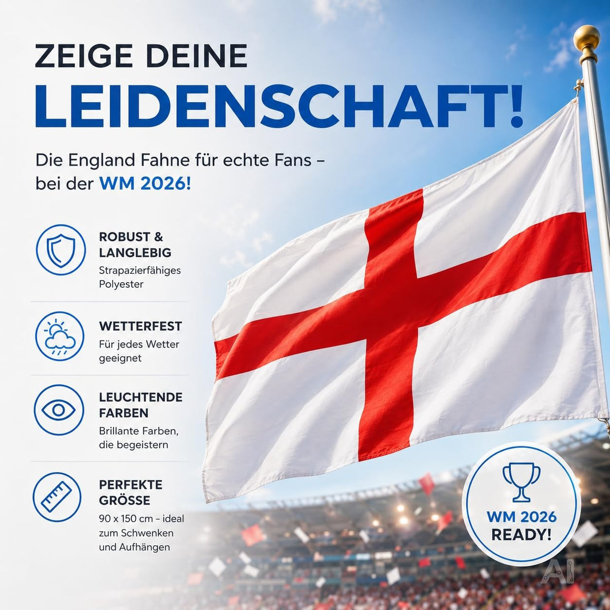 Englische Flagge mit rotem Kreuz auf weißem Grund