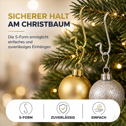 100x Haken Weihnachtsbaum - Kugelaufhänger Baumhaken in Gold und Silber