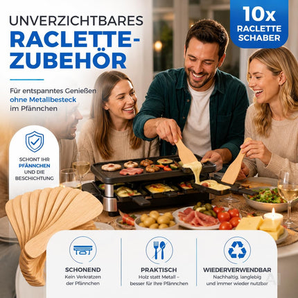 10x Raclette Schaber aus Holz - Praktische Racletteschieber / Käse-Spachtel für Raclette-Pfännchen