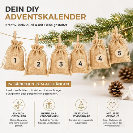 24 naturfarbene Adventskalender-Säckchen mit Kordelzug – Produktmotiv 6
