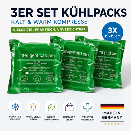 3er Set Kühlpacks Kühlpads - MADE IN GERMANY - 15x15 cm - Grün
