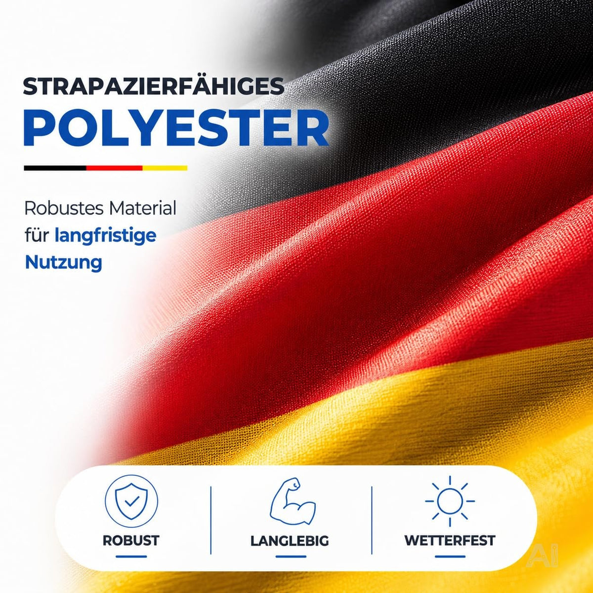 Deutschlandflagge in Schwarz-Rot-Gold – Nahaufnahme des Stoffes