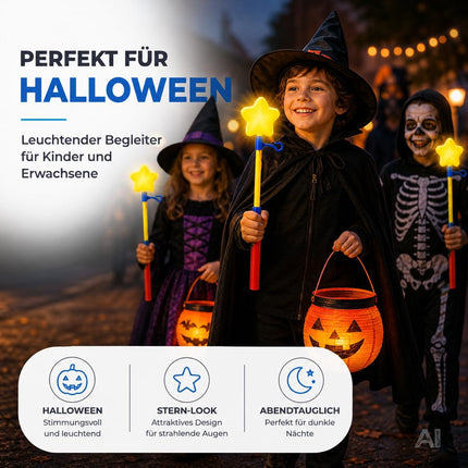 Elektrischer Laternenstab Stern – heller Laternenstab mit Haken für St. Martin, Halloween & Laternenumzug – für AA Batterien