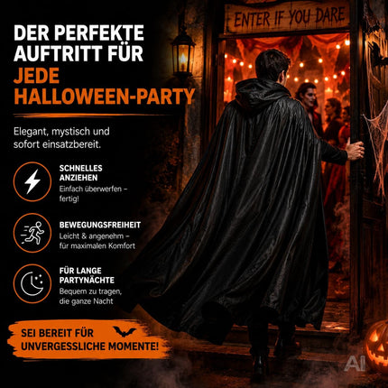 Zauberer Kostüm Erwachsene – Schwarzer Halloween Umhang