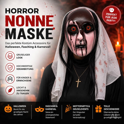 Horror Nonnen Maske – Gruselige Braut Halloween Kostüm Zubehör
