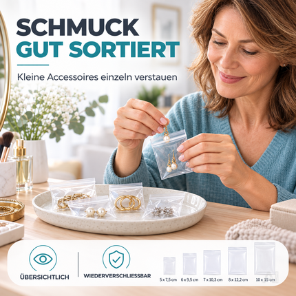 500x Druckverschlussbeutel Zip Set - reißfest & transparent Plastikbeutel Plastiktüten
