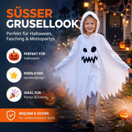 Halloween Kostüm Geist weiß – Gespenst Kostüm für Halloween, Fasching & Karneval – Gruselige Geister Verkleidung
