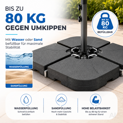 Befüllbare Schirmgewichte für einen Ampelschirm