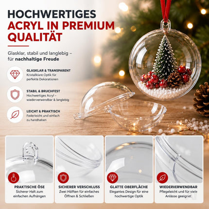 5x Weihnachtskugeln aus Kunststoff – Transparente Acrylkugeln in Glasoptik mit Aufhängeöse, Christbaumschmuck & Weihnachtsdeko - Weihnachten & Advent (5x Ø 6 cm)