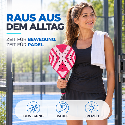 2er Padel Set für Erwachsene – Padelschläger mit Meshtasche, Padel Rackets für Anfänger & Fortgeschrittene, Freizeit & Training (Gelb & Pink)