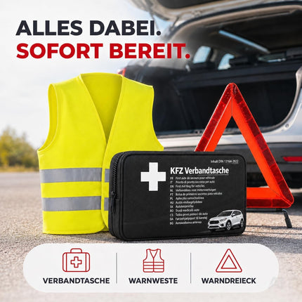 3 in 1 Set Auto Erste Hilfe Kit - KFZ-Verbandskasten, Warnweste, Warndreieck – Detailansicht 7