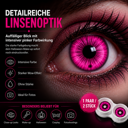 Pink Farbige & Geprüfte Kontaktlinsen - Grußlige Tageslinsen für Halloween & Fasching - ohne Stärke - Vampir & Dracula (Pink, 1 Paar / 2 Stück)