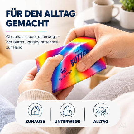 Butter Squishy - Antistress Margarine Quetsch zur effetkiven Ablenkung im Büro, Schule, Alltag Butter (Rainbow)