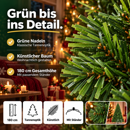 Weihnachtsbaum künstlich 180 cm grün - täuschend echt & naturgetreuer Tannenbaum