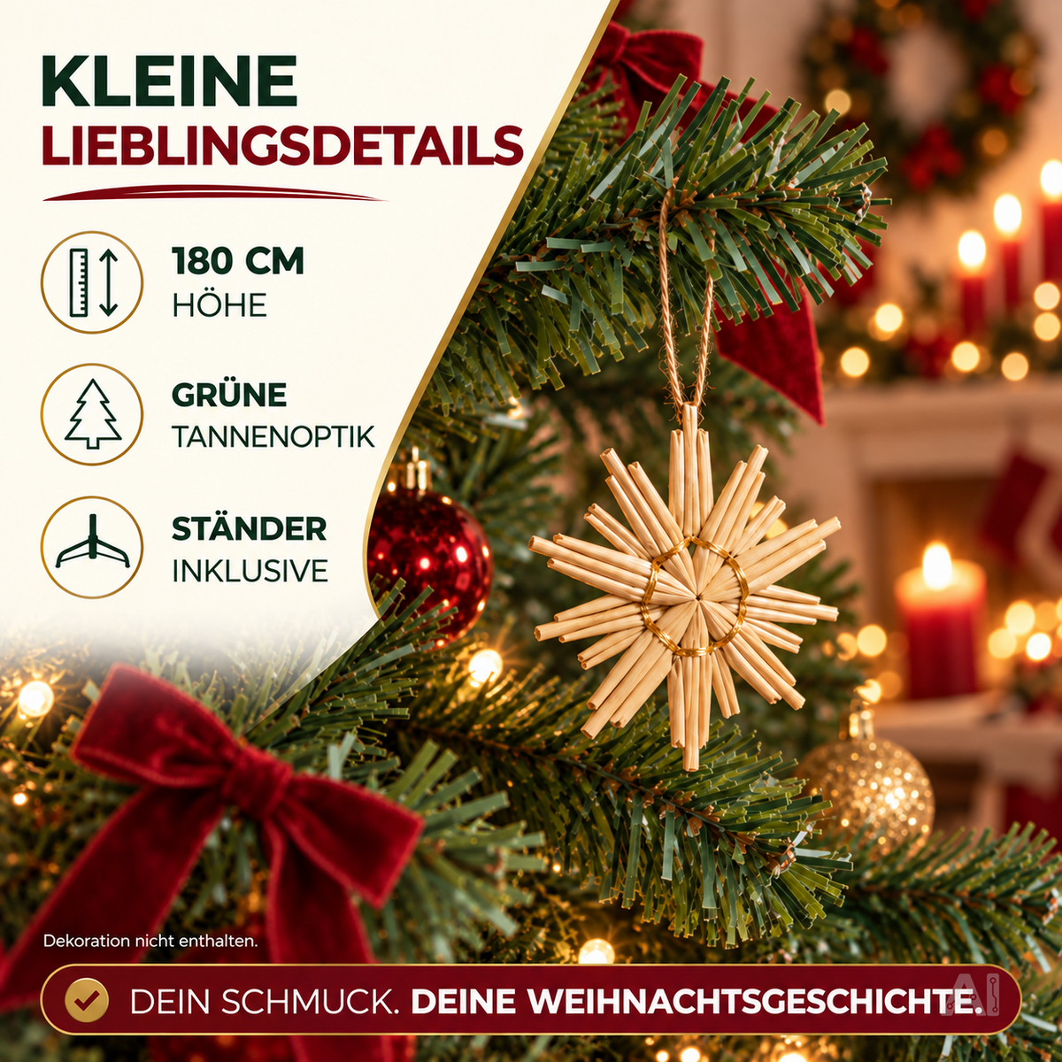 Künstlicher Weihnachtsbaum Tannenbaum grün künstlich 180 cm täuschend naturgetreuer Tannenbaum (PREMIUM)