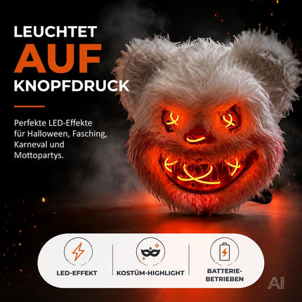 LED Teddy Halloween Maske im Purge-Stil, steuerbare Maske mit leuchtendem Gesicht für Herren & Damen, Kostüm-Accessoire für Fasching & Karneval (LED Horror Teddy)