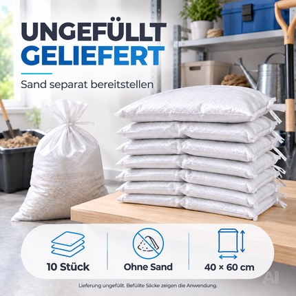10x Sandsäcke 40x60 cm mit Schnürband zum Wasserschutz bei Hochwasser ungefüllt - Hochwasserschutz - Sack & Gewebesack