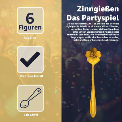 7er Zinngießen Set Zinn Giessen wie Bleigießen mit Löffel & Orakelheft - Gesellschaftspiele