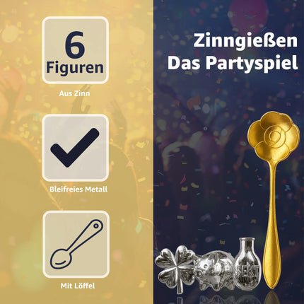 7er Zinngießen Set Zinn Giessen wie Bleigießen mit Löffel & Orakelheft - Gesellschaftspiele