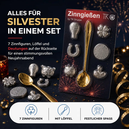 7er Zinngießen Set Zinn Giessen wie Bleigießen mit Löffel & Orakelheft - Gesellschaftspiele