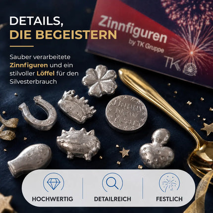 7er Zinngießen Set Zinn Giessen wie Bleigießen mit Löffel & Orakelheft - Gesellschaftspiele
