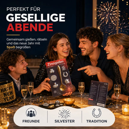 7er Zinngießen Set Zinn Giessen wie Bleigießen mit Löffel & Orakelheft - Gesellschaftspiele