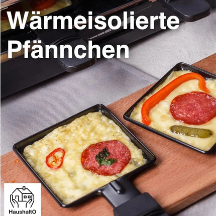 8 Personen Raclette Set - Tischgrill inkl. Pfännchen & Schaber - Grillplatte & Steinplatte antihaftbeschichtet - ECKIG