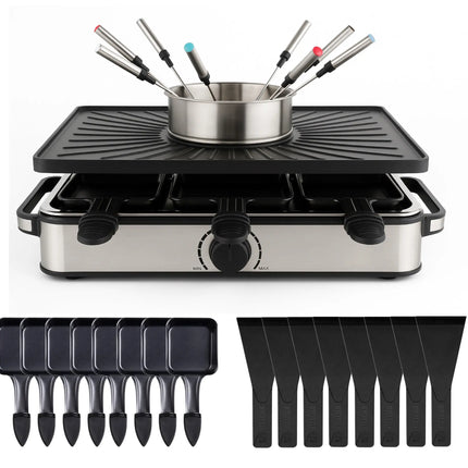 8 Personen Raclette & Fondue Set - Tischgrill inkl. Pfännchen & Schaber